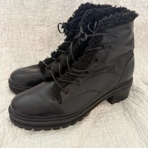 Schutz Stephan Leather Lace Up Faux Shearling Lined Boots
